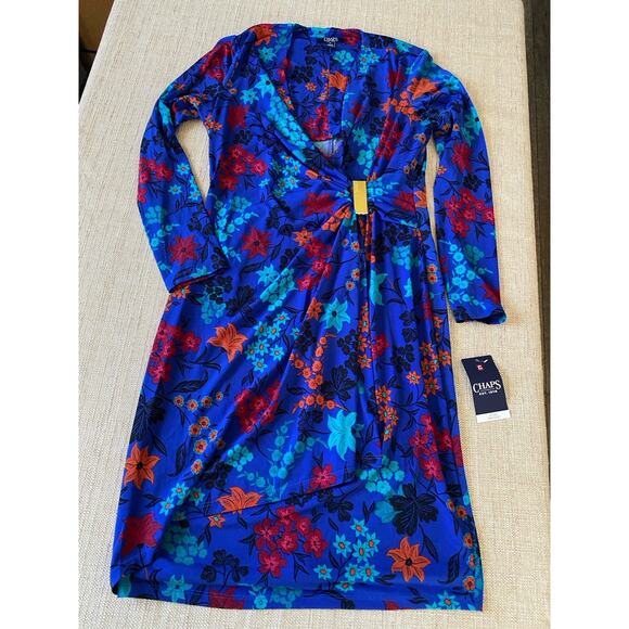CHAPS Womens Faux Wrap Knit Dress Capri Multi Blue 8P NWT - Picture 3 of 11